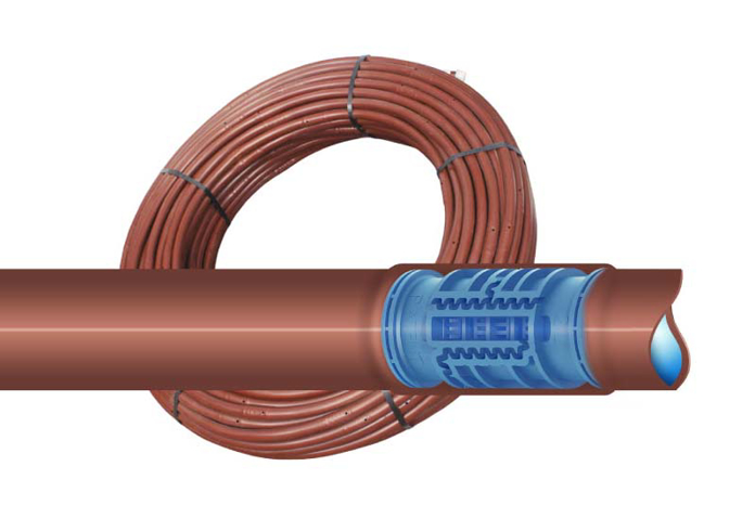 Braon polidrip crevo 16 mm sa razmakom kapljača 33 cm i protokom 4 l/h